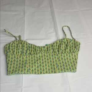 Zara Green and Yellow Patterned Crop Top